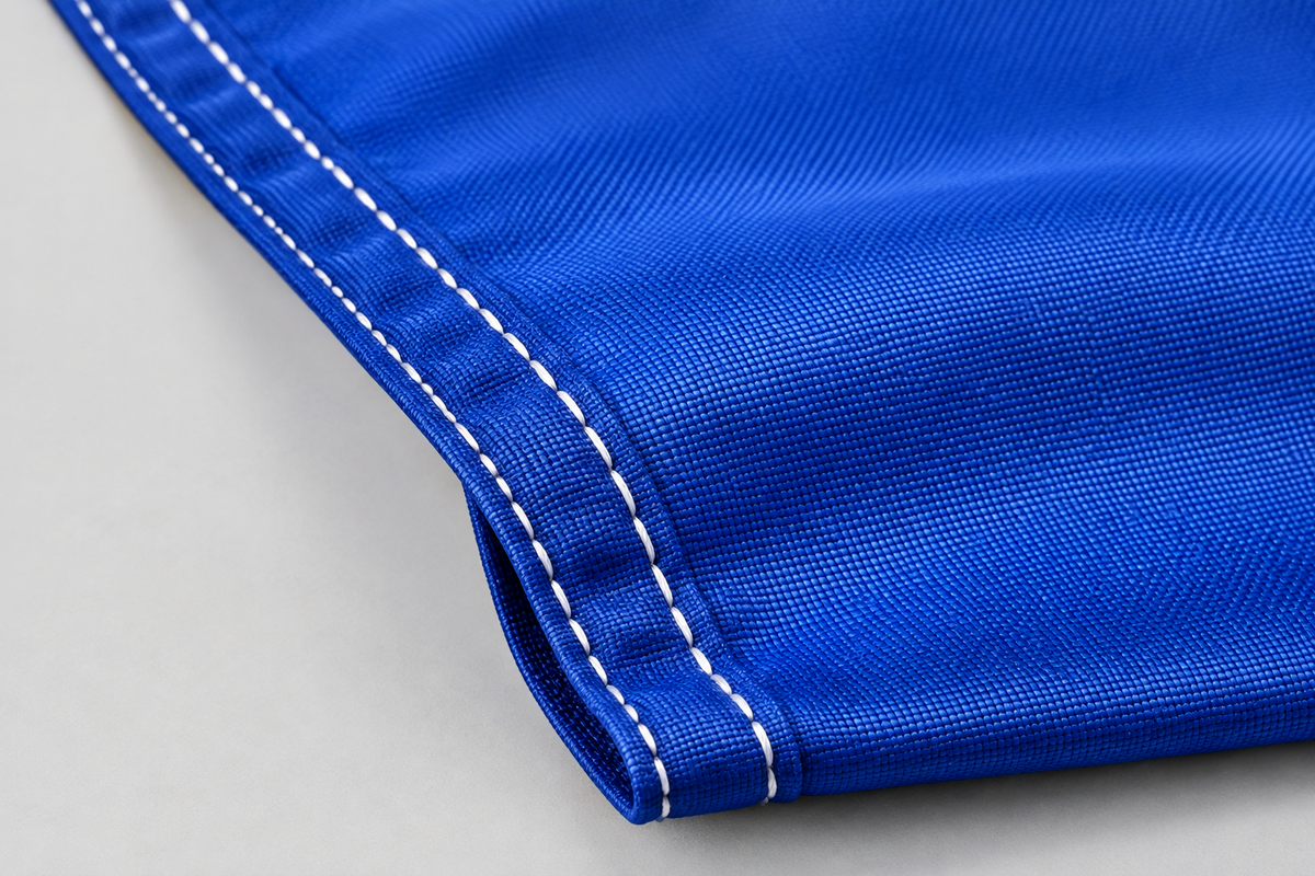 Close-up of the reinforced stitching on the flag fabric
