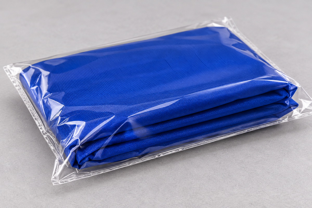 Folded flag prepared for packaging