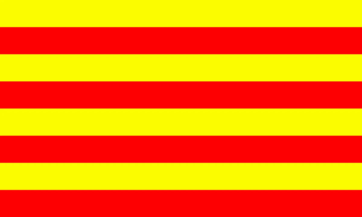 Drapeau pirate de Richard Sawkins à rayures rouges et jaunes